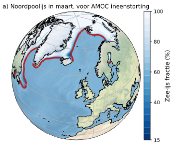 Noordpoolijs in maart, voor AMOC ineenstorting